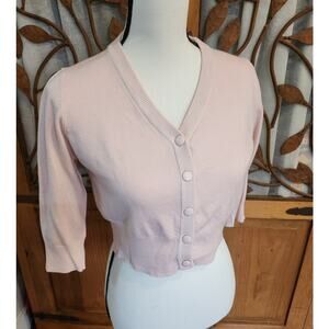 Belle Poque, pale pink, button-down, 3/4 sleeve cardigan, size Med